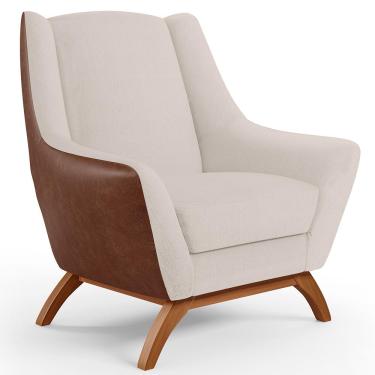 Imagem de Poltrona Decorativa Base Em Madeira Juliet D02 Courissímo Marrom B-38 Linho Cru C-443- Lyam Decor