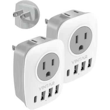 Imagem de Adaptador de plugue VINTAR US para o Japão com 2 tomadas AC, 3 USB 1 U