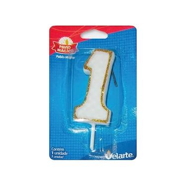 Imagem de Vela De Aniversário Branco C/Glitter Dourado 1