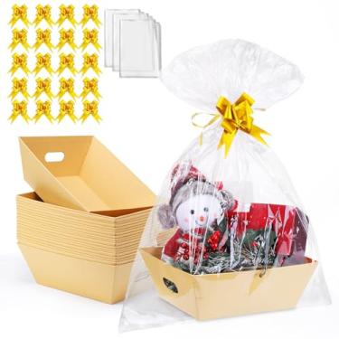 Imagem de AFOROEOA Pacote com 20 cestas para presentes vazias, cesta de presente Kraft de 20 x 30 cm de espessura com 20 laços, 20 sacos, cestas de presente vazias para Natal, Dia dos Namorados, Páscoa