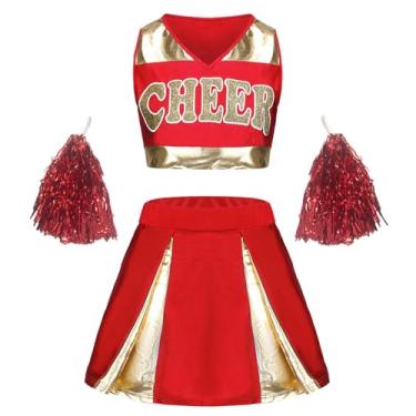 Imagem de GRAJTCIN Cheerleader Costume for Women Cheer Uniform Schoolgirl Cheerleading Outfit Halloween Party Crop Top Dress (S, Red)