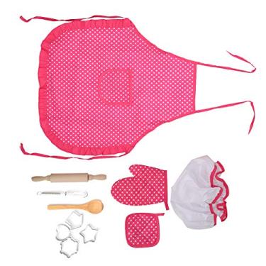 Imagem de ZJchao Conjunto de Brinquedos de Cozinha para Crianças Cozinha Baking Role Play Avental Chapéu de Chef Luvas Utensílios de Imitação Talheres Funcionais para Crianças Meninas Meninos de 3 (Pontos