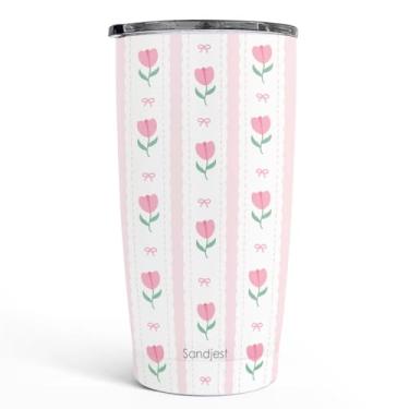 Imagem de Copo de tulipa de 590 ml, copo de viagem de aço inoxidável com tampa, caneca de café isolada, presentes de tulipa para mulheres, meninas, amigas, irmãs, aniversário, Natal
