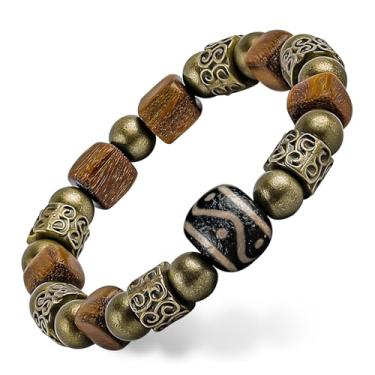 Imagem de GUXI - Pulseiras masculinas com contas de sândalo verde genuíno premium de 10 mm Destiny pulseiras elásticas de contas de pedras preciosas puras feitas à mão, pulseira de humor curativo, ideias de