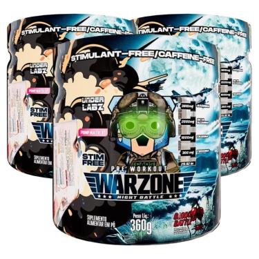 Imagem de Kit 3 Pré-Treino Sem Cafeina Noturno Warzone UnderLabz 360g-Unissex
