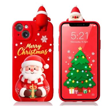 Imagem de Esakycn Capa de Natal para iPhone 15 Plus, capa de telefone de silicone vermelha 3D boneca brinquedo de Natal com design para meninas mulheres presente fina à prova de choque macia capa fofa para