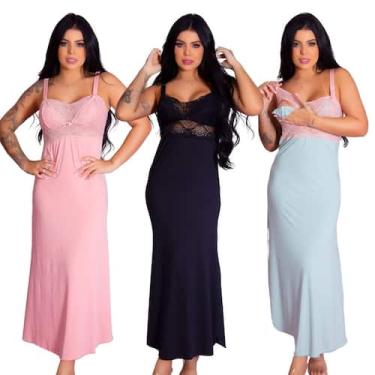 Imagem de Kit 3 Camisolas Longas Amamentação Gestante Recorte Lateral Maternidad