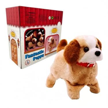 Imagem de Fantástico Cachorrinho de Pelúcia Interativo, Brinquedo que Anda e Late, Marrom e Branco, para Crianças Acima de 4 Anos