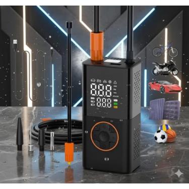 Imagem de Bomba de Ar Portátil: Compressor Digital, 130 PSI, Bateria 4000mAh, Infla Pneus, Bolas, Colchões, Boias. Cabo USB-C, Carregador Veicular e Lanterna LED, Powerbank. Ideal para Carro, Moto e Bike!
