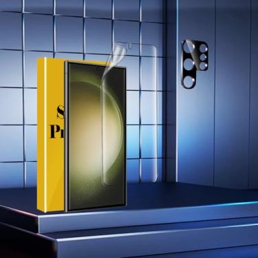 Imagem de 1 pacote de protetor de tela compatível com Galaxy S23 Ultra, com 1 pacote de protetor de lente de câmera de vidro temperado, acessórios compatíveis com telefone