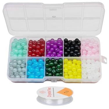 Imagem de 250 peças de contas de cristal de 8 mm para fabricação de joias, contas de vidro para adultos, kit de contas de vidro, kit de fabricação de pulseiras com contas de 0,8 cm e cordão elástico de 398 cm