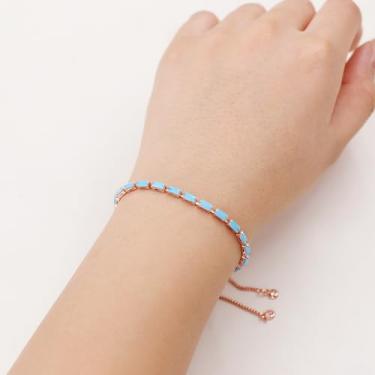 Imagem de Pulseira feminina ajustável Bolo Tennis banhada a ouro rosa com zircônia cúbica natural retangular embutida para o Natal de Ação de Graças YA5121, adjustable, Latão, Sem Pedra Preciosa