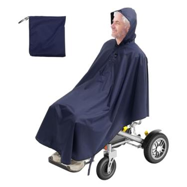 Imagem de Poncho para cadeira de rodas Capa de chuva refletiva de alto brilho para deficientes à prova d'água com capuz ajustável Mobilidade Scooter Capa de chuva para homens e mulheres adultos (azul marinho)