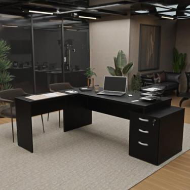 Imagem de Escrivaninha Mesa Escritório em L Diretor 3 Gavetas - Netmobil