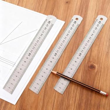 Imagem de 3 peças régua de aço inoxidável ferramenta de medição de borda reta de precisão métrica e escala de polegadas projetos de artesanato de engenharia de desenho de metal
