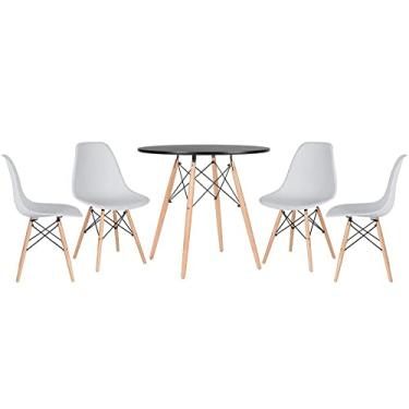 Imagem de Loft7, Kit - Mesa redonda Eames 80 cm preto + 4 cadeiras Eiffel Dsw Cinza claro