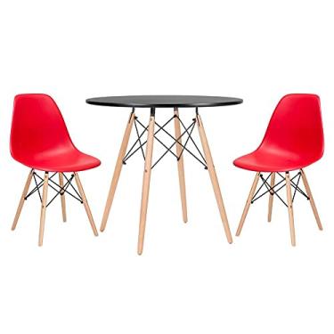 Imagem de Loft7, Kit - Mesa redonda Eames 80 cm preto + 2 cadeiras Eiffel Dsw Vermelho