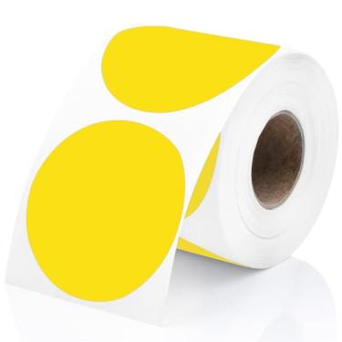 Imagem de Perco Etiquetas adesivas térmicas de círculo redondo amarelo de 5 cm - 300 etiquetas por rolo, compatível com impressora térmica direta, adesivo permanente, cores vibrantes, fixação forte, perfurado