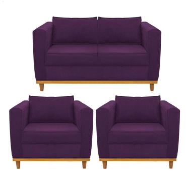 Imagem de Kit Sofá 2 Lugares 2 Poltronas Europa Suede Roxo