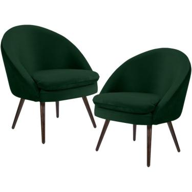 Imagem de Kit 02 Poltronas Fixa Pés Palito Rafa D02 Veludo Verde C-303