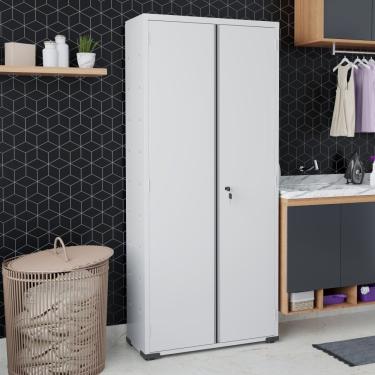 Imagem de Armário Aço Lavanderia Multiuso Fechadura Prateleiras Vassoura Organizador EA311 Cinza