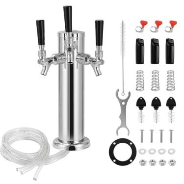 Imagem de Dbgogo Torre de cerveja com 3 torneiras, aço inoxidável, flange de 7,6 cm, torneira de cerveja autofechada, torre Kegerator, barril, dispensador de torneira, kit de torre Kegerator para bancada