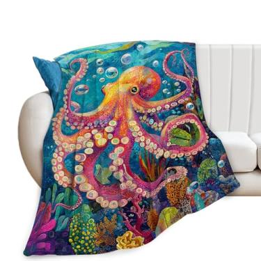 Imagem de Cobertor de polvo, cobertor de oceano, presentes de polvo, cobertores de oceano, lã de flanela de pelúcia para mulheres, homens, meninos, meninas, adultos, roupa de cama macia para sofá-cama