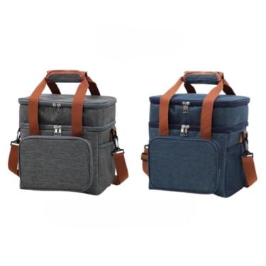 Imagem de Bolsa Térmica De Duas Camadas De Grande Capacidade Adequada Para Piquenique (Kit 2 Cinza E Azul)
