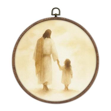 Imagem de DTLGTG Arte de parede Jesus andando com menina, arte cristã religiosa, imagem inspiradora de Jesus para casa, 25 x 25 cm