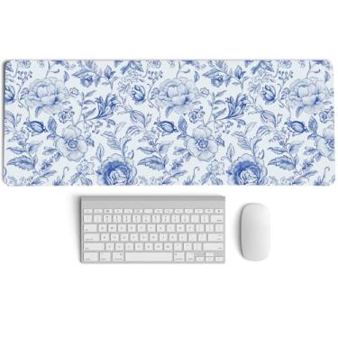Imagem de PaJiaNi Mouse pad chinês azul, tapete de mesa floral azul e branco, GG grande floral preppy moderno mousepad, mouse pad feminino para jogos, tapete de mesa para laptop feminino para dormitório