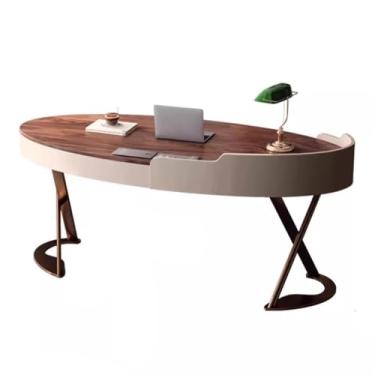 Imagem de Mesa de trabalho Estação de trabalho moderna para escrever com gaveta e tomadas carregamento, mesa escritório vintage estrutura latão(M)