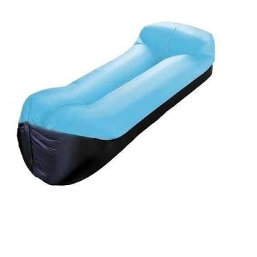 Imagem de Sofá-cama inflável preguiçoso portátil acampamento cochilo Ta praia ao ar livre interior dupla utilização (Azul)