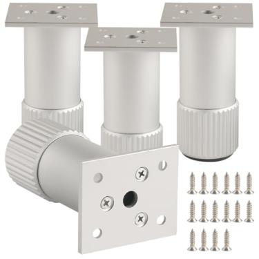 Imagem de funifiti Pés de armário de metal pernas de armário de banheiro pacote com 4 pernas de cômoda prateada 10 cm mesa de cabeceira suporte pé substituição perna à prova d'água e à prova de umidade