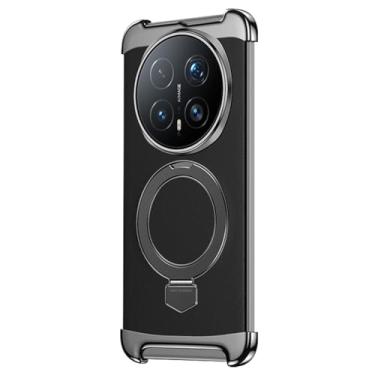 Imagem de Capa magnética preta, 8Pro, FWYANZH para Honor Magic 8 Pro/8, anel giratório, dobrável, capa de couro, sem bordas, capa de proteção galvanizada