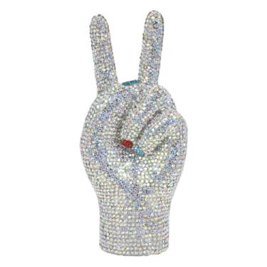 Imagem de DKQXEIM Bolsa feminina com strass vitória com strass brilhante para festa de diamante completo bolsa de mão de cristal para formatura namoro prata AB