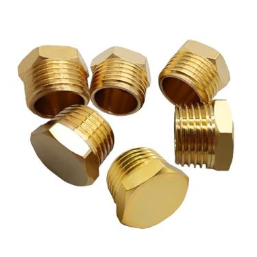 Imagem de AMZDIAI Plugue de tubulação 1/4 polegada NPT macho rosca sextavada soquete latão encaixe de tubulação (6 peças)