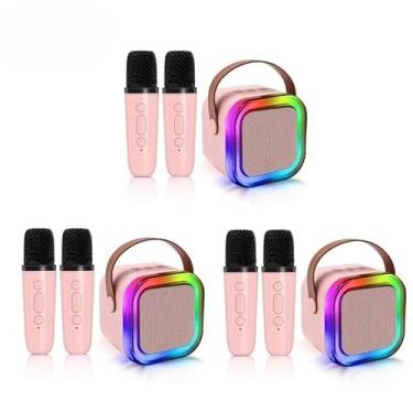 Imagem de Kit Karaokê Infantil com 2 Microfones - Caixa de Som Bluetooth à Prova D'água para Crianças 3-12 Anos(KIT3 Rosa-Com 2 Microfones)