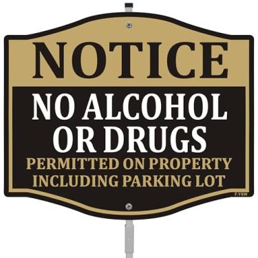 Imagem de Aviso não é permitido álcool ou drogas na propriedade, incluindo placa de estacionamento 30,5 x 25,4 cm com 71,1 cm de comprimento, estaca de aviso de segurança de propriedade privada de metal com
