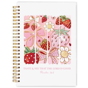 Imagem de WARDOS Caderno cristão de morango 13 x 20 cm, Salmo 34:8 Versículo da Bíblia, Cadernos de oração religiosa para anotações, diário espiral Coquette Preppy Scripture Journaling