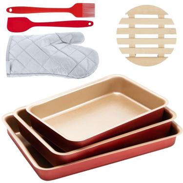 Imagem de Assadeira 03 Pçs + Descanso Panela + Espátula + Luva +Pincel