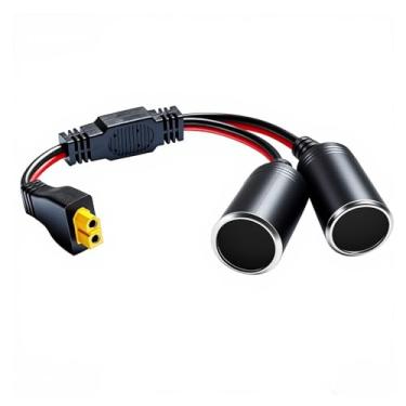 Imagem de LIXINTIAN Cabo de extensão XT60 12AWG, XT60 fêmea para 2 soquetes de isqueiro de carro, estação de energia portátil, gerador solar 25 cm/9,8 polegadas