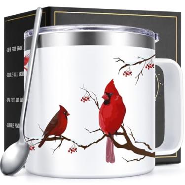 Imagem de Qtencas Presentes cardinais para mulheres, presentes cardeais, canecas de café de Natal, Northern Cardinalis Red 396 g caneca de café isolada de aço inoxidável, presente de aniversário de Natal para