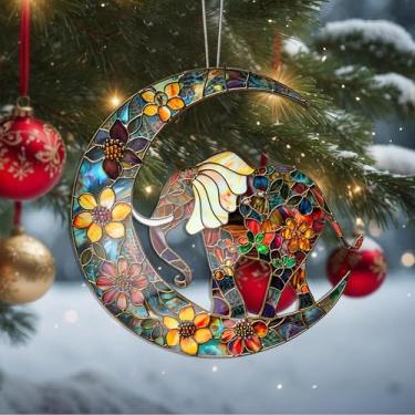 Imagem de Enfeites de Natal para pendurar em cristal de elefante, enfeites de árvore de Natal feitos à mão, decoração de carro e casa - presentes de Natal, decoração de artesanato em acrílico, ideias de troca