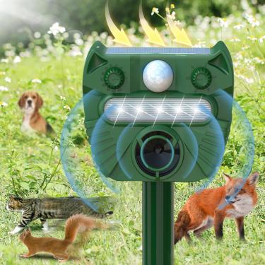 Imagem de Repelente solar de animais atualizado, repelente de gatos 2025 ao ar livre, repelente de cervos, sensor de movimento repelente de esquilo à prova d'água, som e LED piscando, repelente de animais para