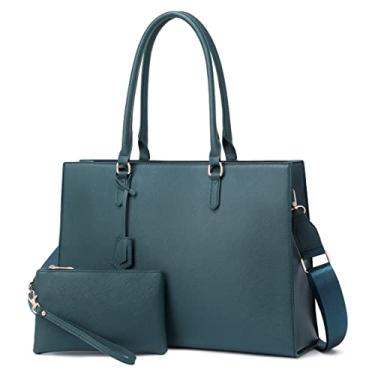 Imagem de Bolsa feminina de trabalho casual de 43 cm com porta de carregamento USB para laptop com bolsa clutch, Verde escuro, L