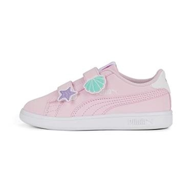 Imagem de PUMA Tênis unissex infantil Smash 2 com gancho e laço, Sereia, pérola, rosa, branco, violeta, menta vívida, 1 Little Kid