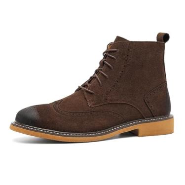 Imagem de MANLADUO Brogue Chelsea Botas masculinas vintage estilo britânico cano alto couro sem cadarço, Marrom, 44