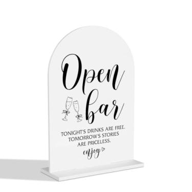 Imagem de Sinal de bar aberto sinalização de casamento estilo minimalista placa de bar para casamento, noivado, chá de panela, cerimônia, recepção, evento, festa de aniversário, mesa transparente, decoração