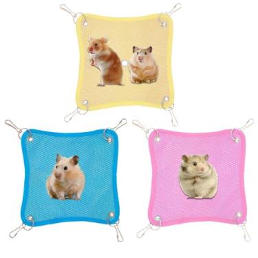 Imagem de Rede de hamster para gaiola, 3 espreguiçadeiras de rede para furões | Cama de dormir para animais de estimação pequenos respiráveis de secagem rápida para chinchilas, furões, hamsters, esquilos