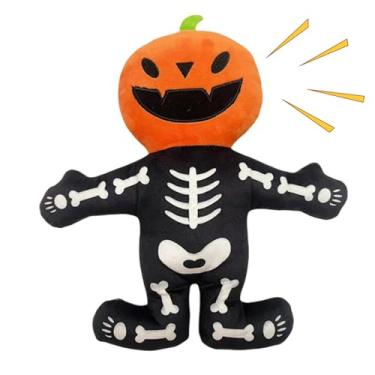 Imagem de Brinquedo de cachorro estridente | Esqueleto de abóbora para dentição de filhotes | Pelúcia interativa macia e divertida para treinamento de filhotes, caixa de canil, ambientes internos e externos